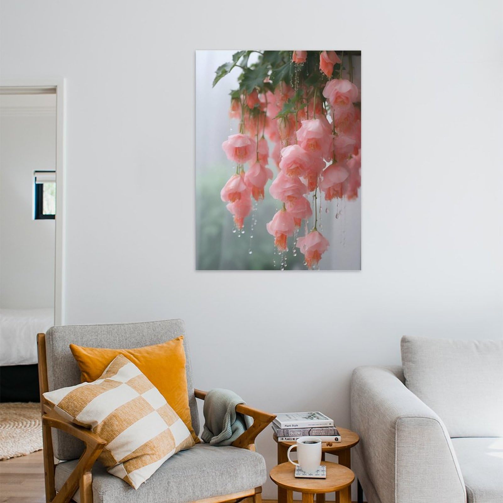 Amazon.co.jp: 絵画 枝にぶら下がっているピンクの花インテリア